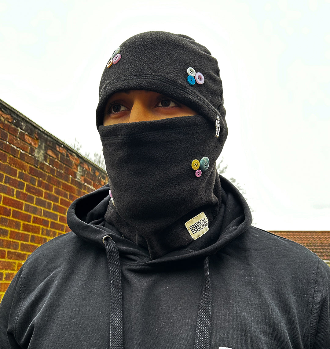 Hand stitched BRICK + BONE balaclava with buttons