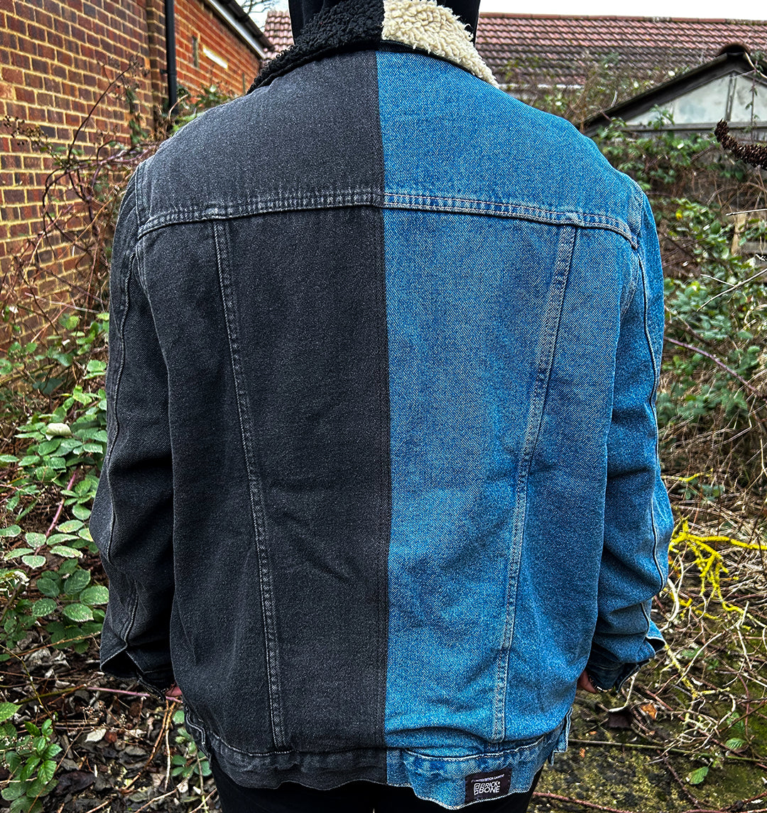 Back of upcycled patchwork denim jacket