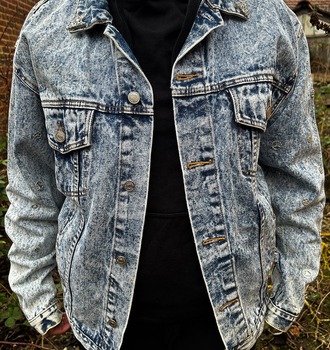 Vintage splinter acid washed denim jacket, unisex