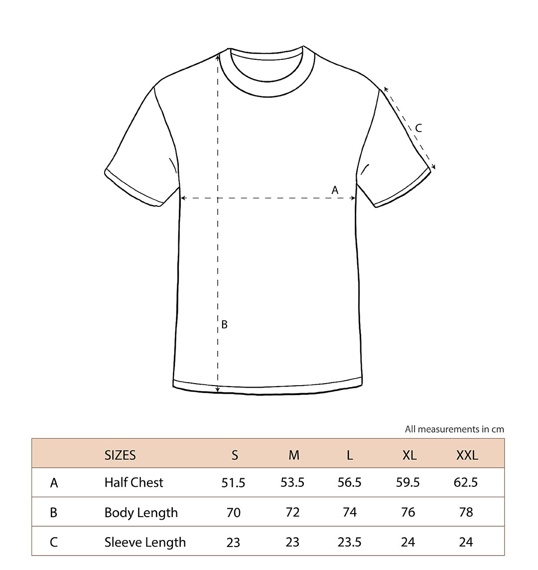 Brick and bone t-shirt size guide